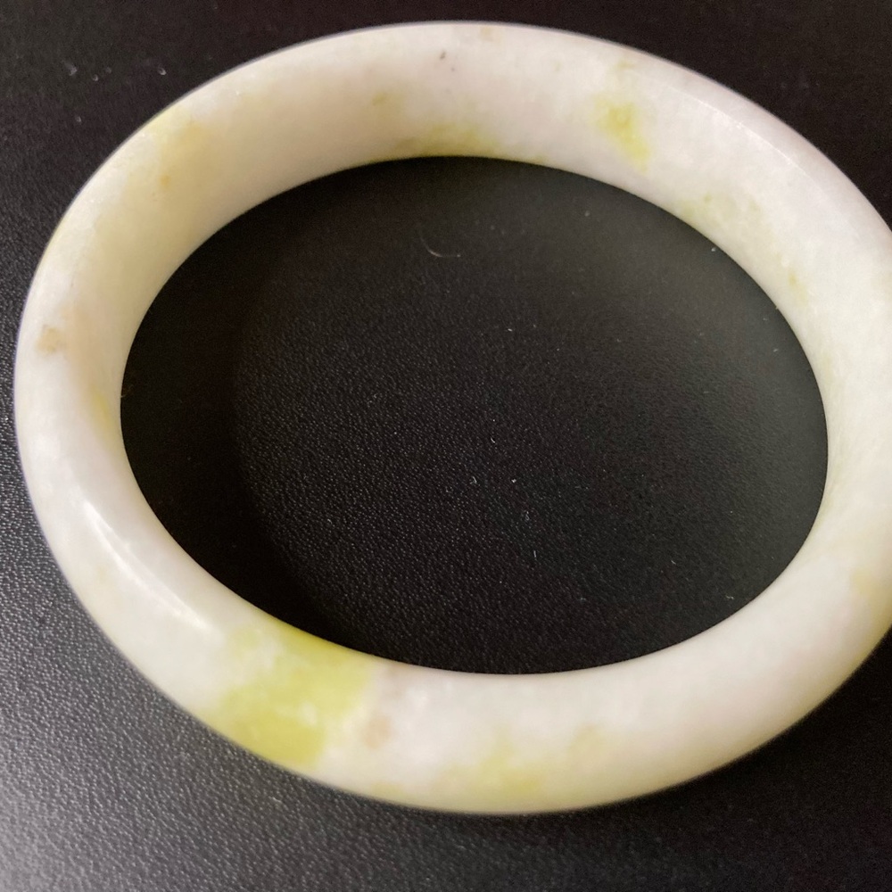 White and Pale Green Jade Bangle Bracelet